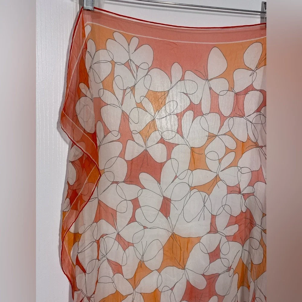 Vintage SILK Butterfly Sheer Scarf 29”x24” Orange